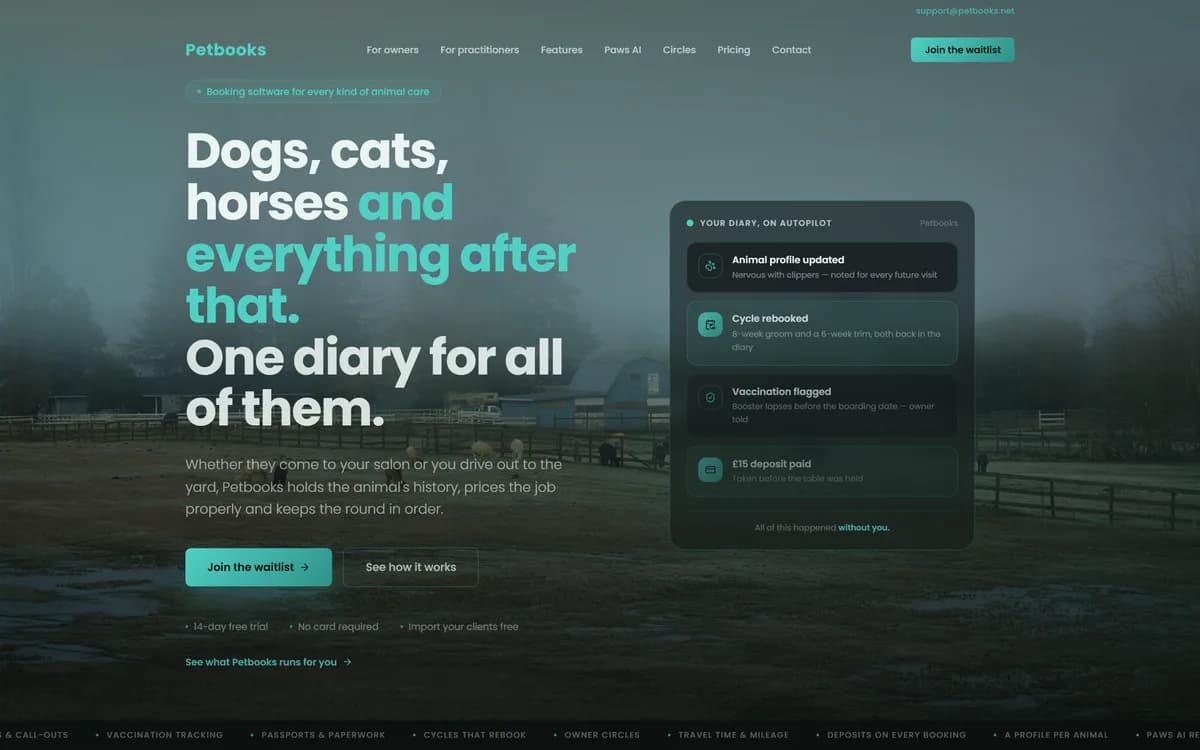 Petbooks — Pet grooming & animal care — homepage hero